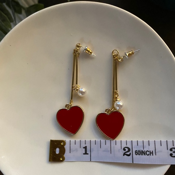 Red Heart Gold Dangle Valentine’s earrings - Picture 7 of 9